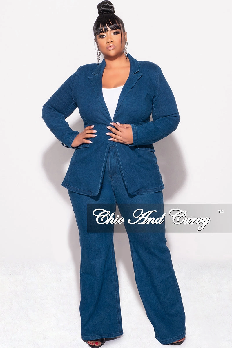 Final Sale Plus Size 2pc Blazer and Pants Set in Dark Denim Soft and Light