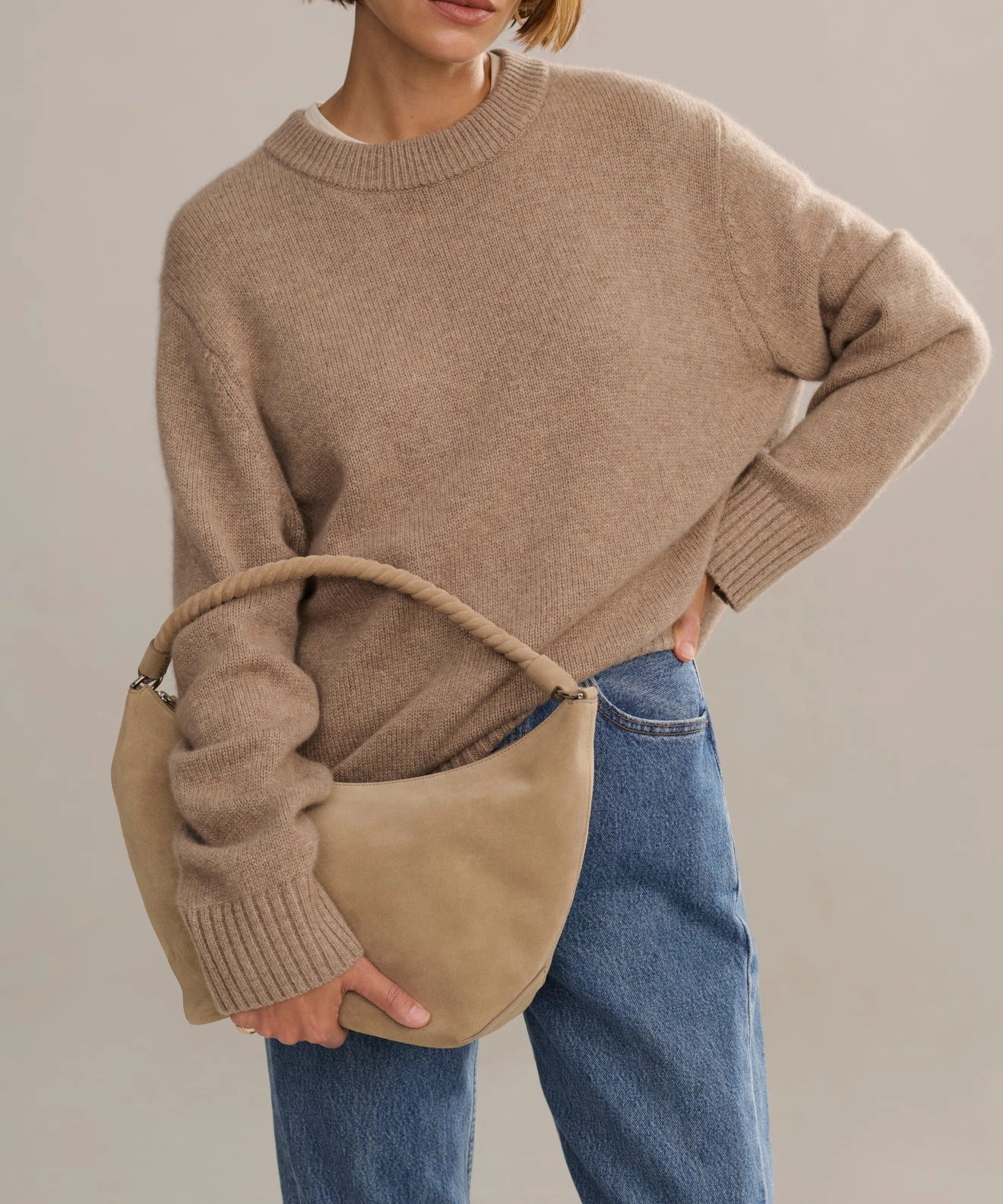 Cashmere Oversized Crewneck Reinforced Hem