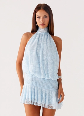 Sleek Feel Willow Lace Mini Dress - Blue understated look