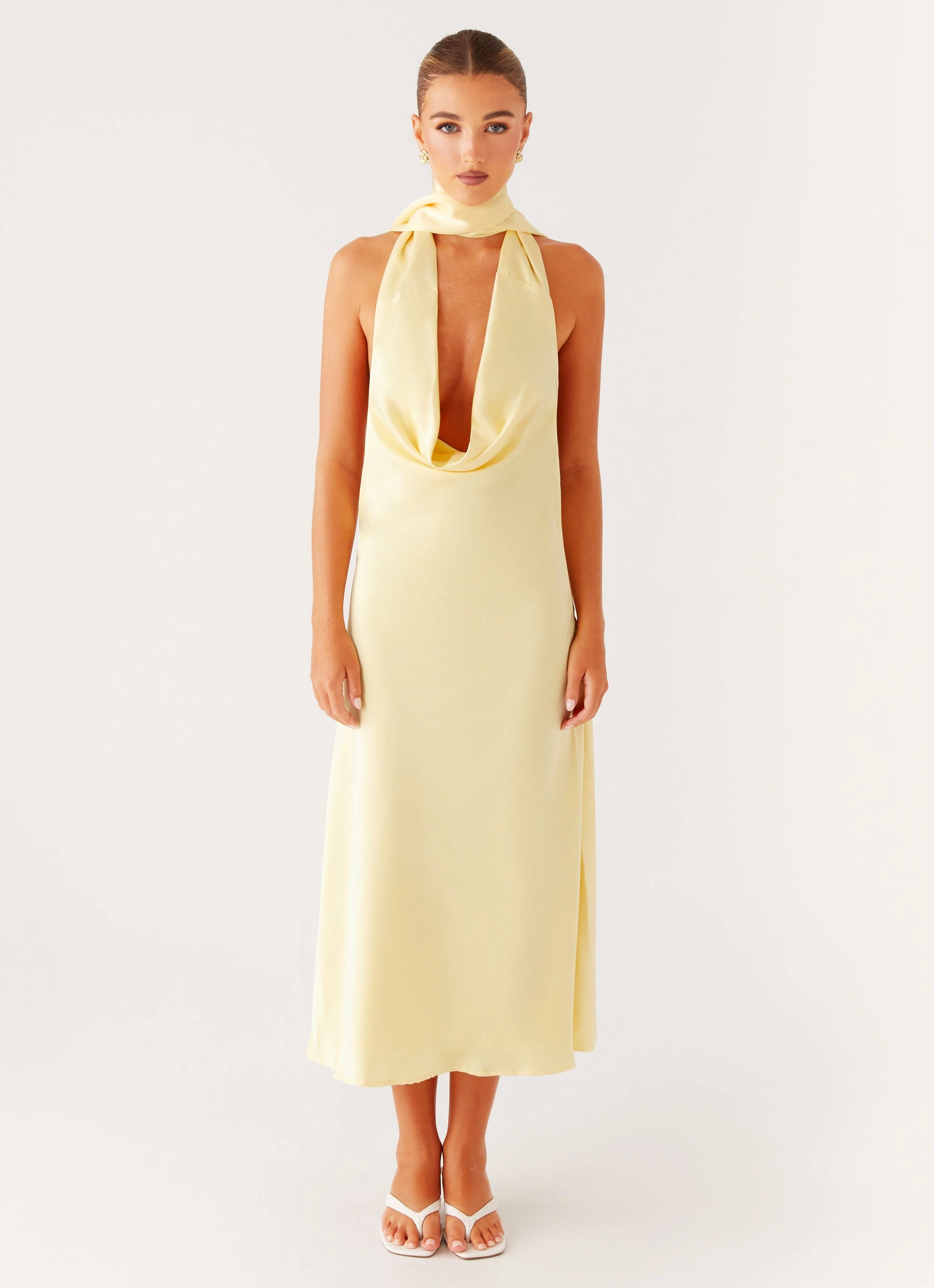 Romantic dinner wear Sonny Midi Dress - Yellow