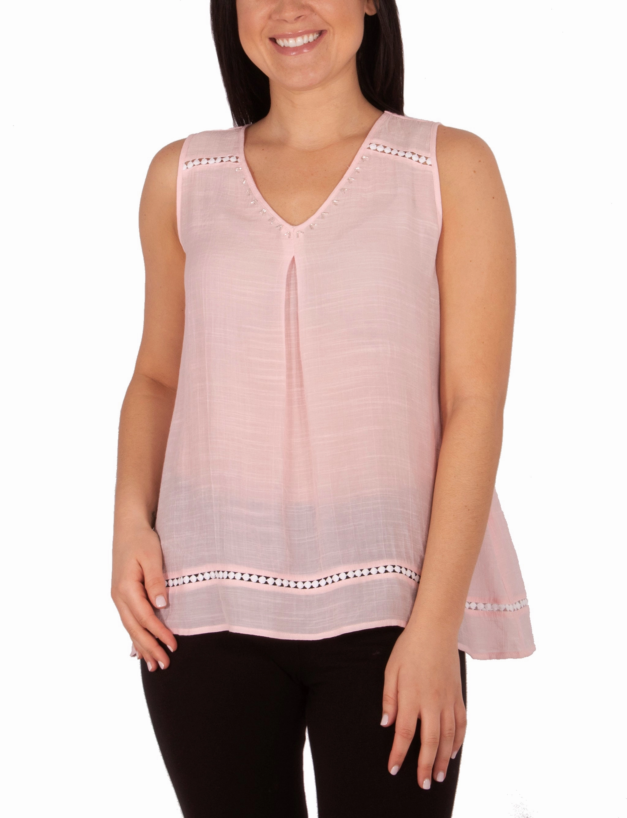 Sleeve V Neck Blouse With Beads And Trim AbrasionResistant Surface