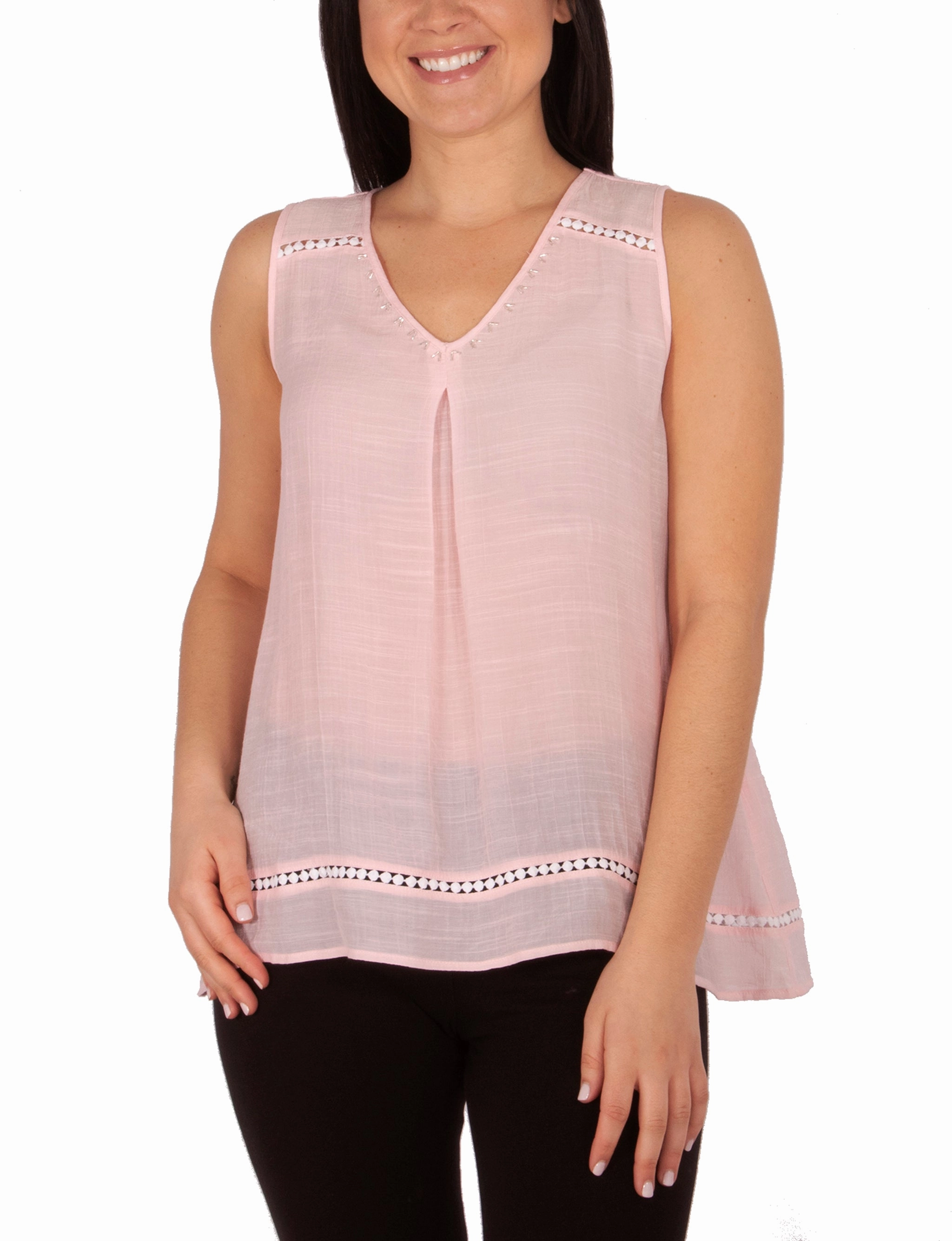 Hidden Zipper SeamFreeShoulder Sleeve V Neck Blouse With Beads And Trim