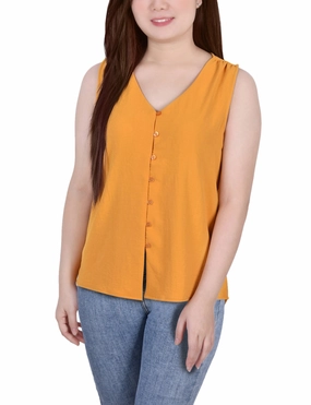 Curved Hem Design Sleeveless Button Front Blouse