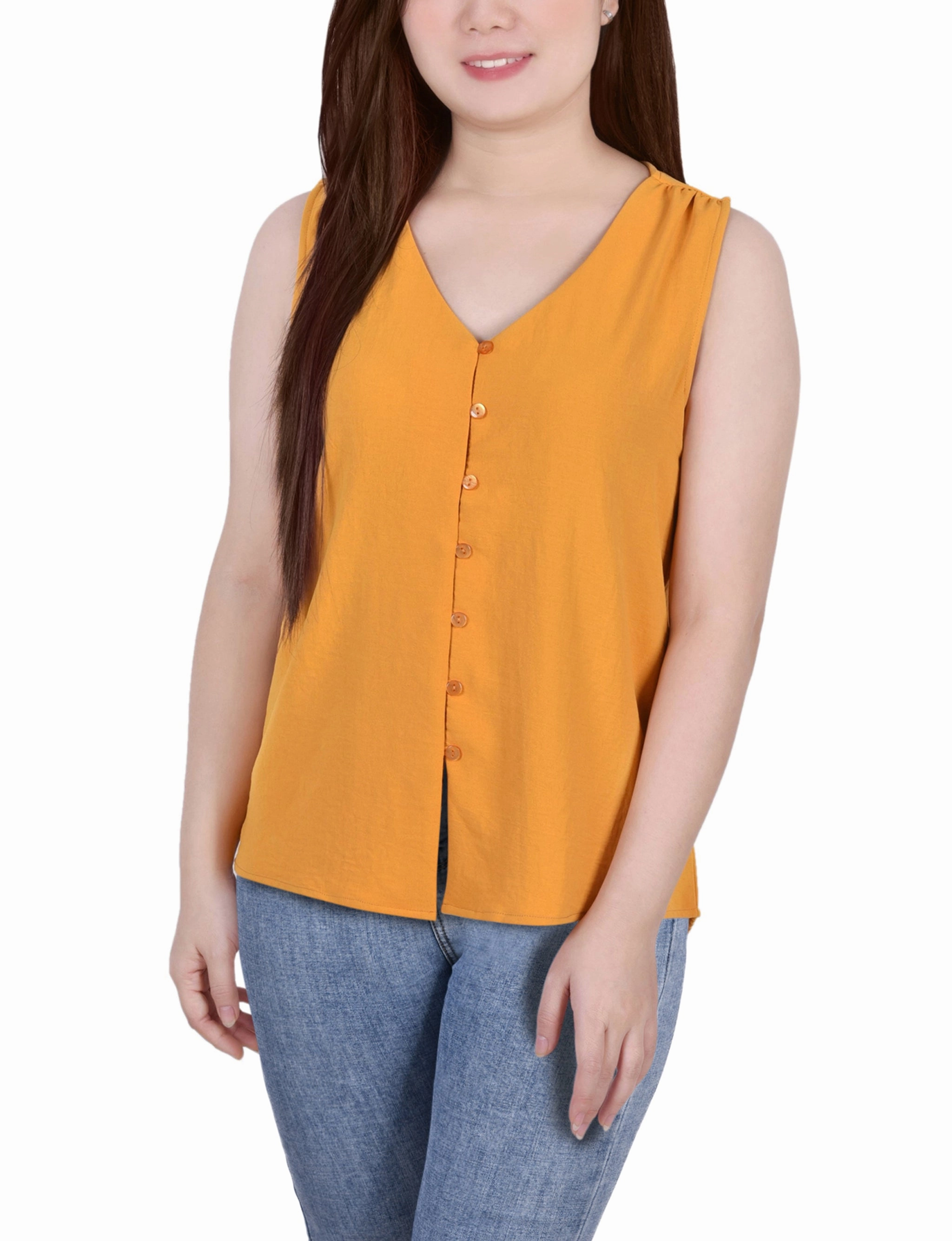 SoftInteriorLining Sleeveless Button Front Blouse