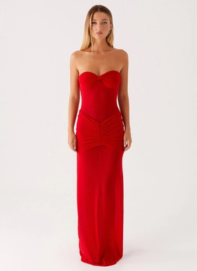 Ottilie Mesh Maxi Dress - Red Chic and Flattering