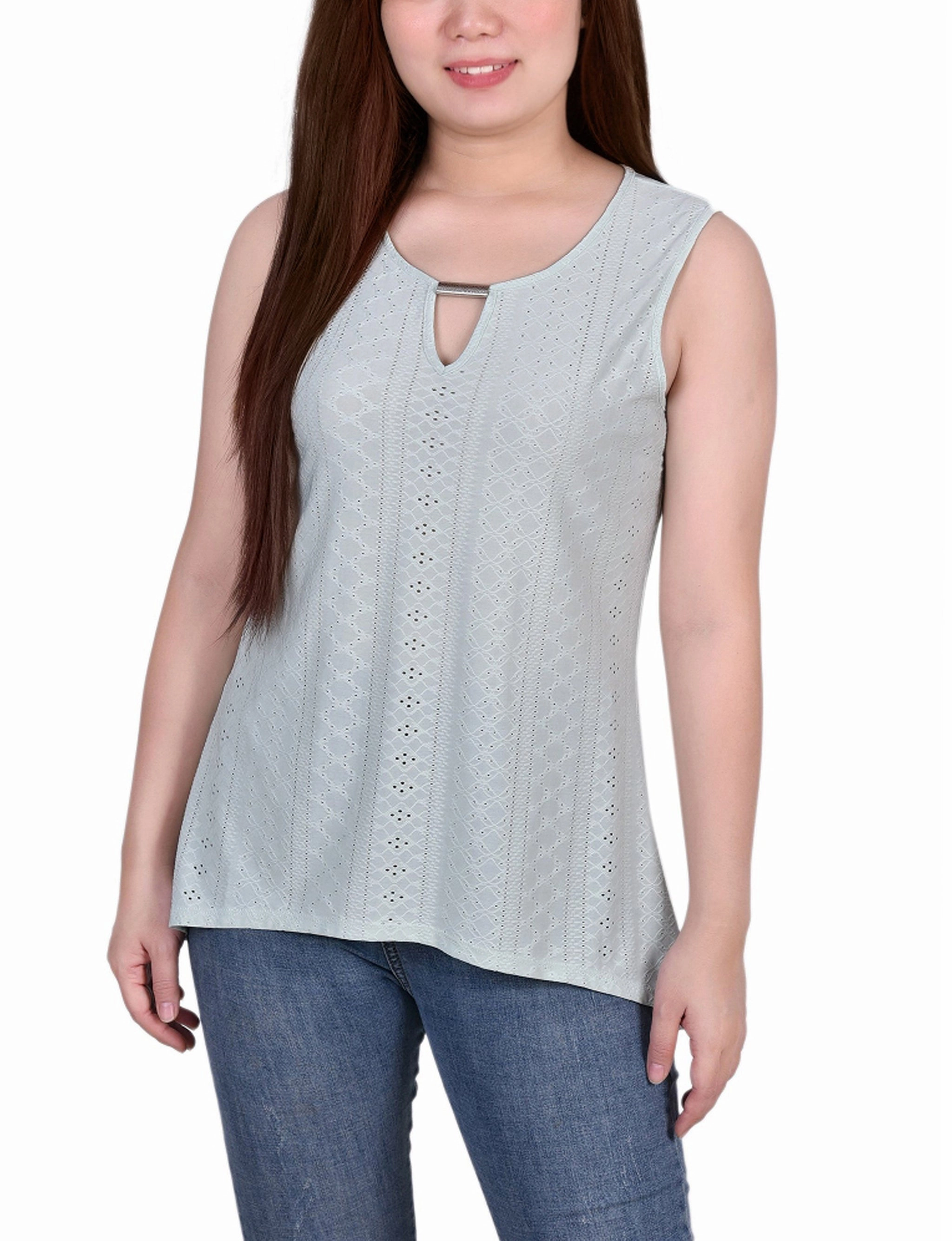 HypoallergenicMaterial Sleeveless Knit Eyelet Top With Hardware