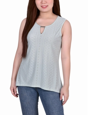 Sleeveless Knit Eyelet Top With Hardware Water resistant coating