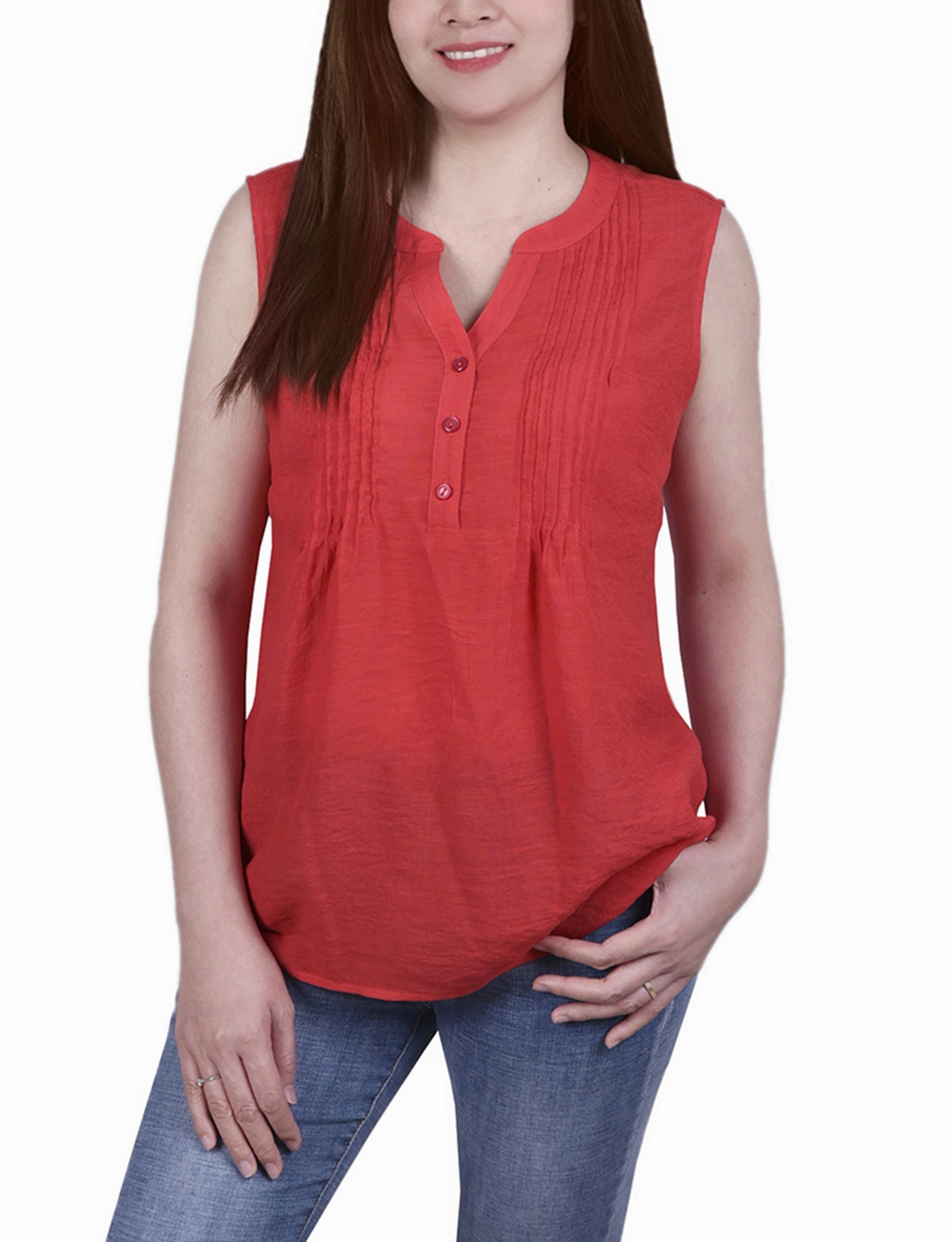 Thermal Regulation Fabric Sleeveless Pintucked Blouse