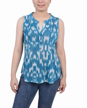 LayeredNeckline ZonalVentilation Sleeveless Slub Knit Y Neck Top