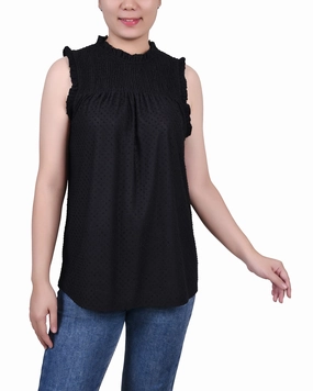 Sleeveless Yoke Top With Ruffles Non Closure Collar Oversized Collar