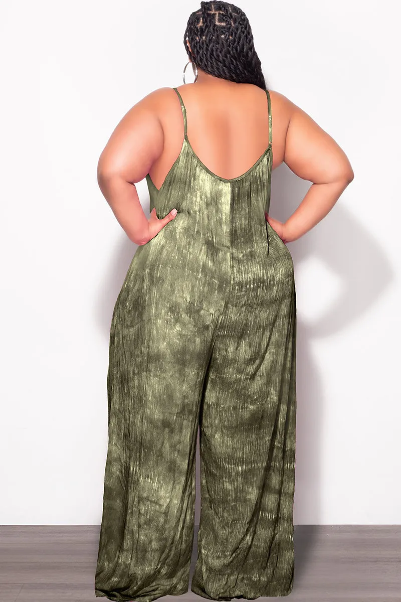 Final Sale Plus Size Jumpsuit with Soft Crepe Fabric in Olive High-rise waist