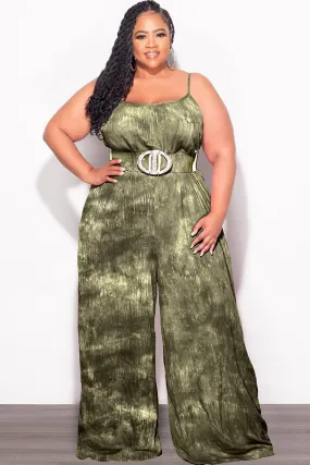 Flexible Material Final Sale Plus Size Jumpsuit with Soft Crepe Fabric in Olive