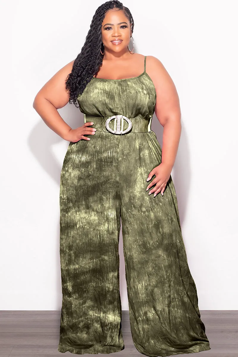 Flexible Material Final Sale Plus Size Jumpsuit with Soft Crepe Fabric in Olive