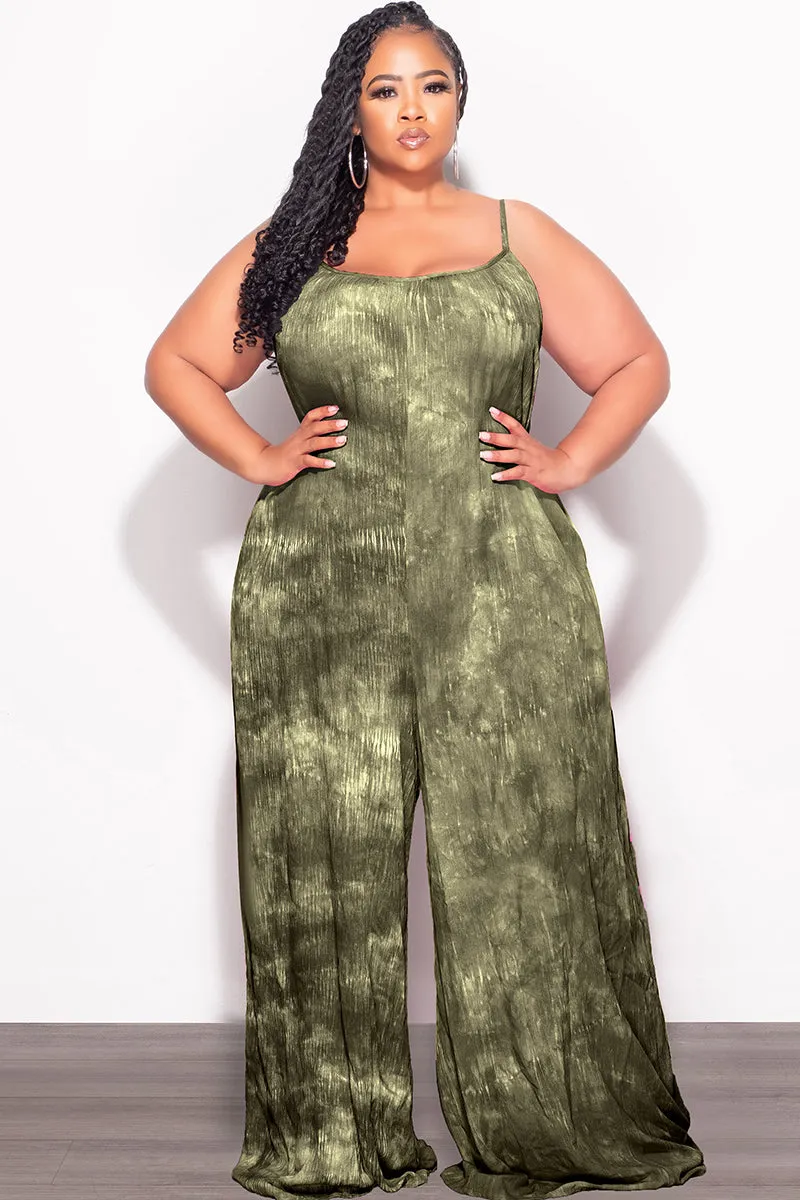 Final Sale Plus Size Jumpsuit with Soft Crepe Fabric in Olive Soft Brushed Lining Quick Conversion Hem
