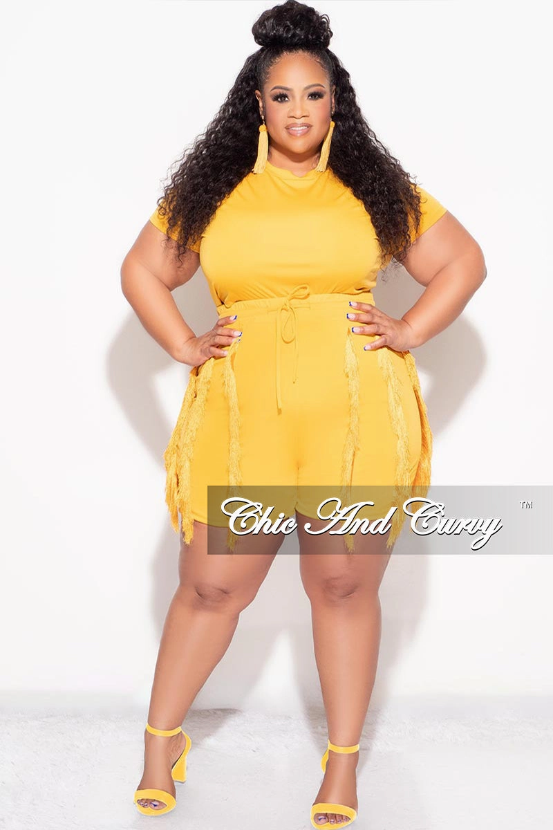 Stretch Motion Final Sale Plus Size 2pc Tassel Set in Mustard