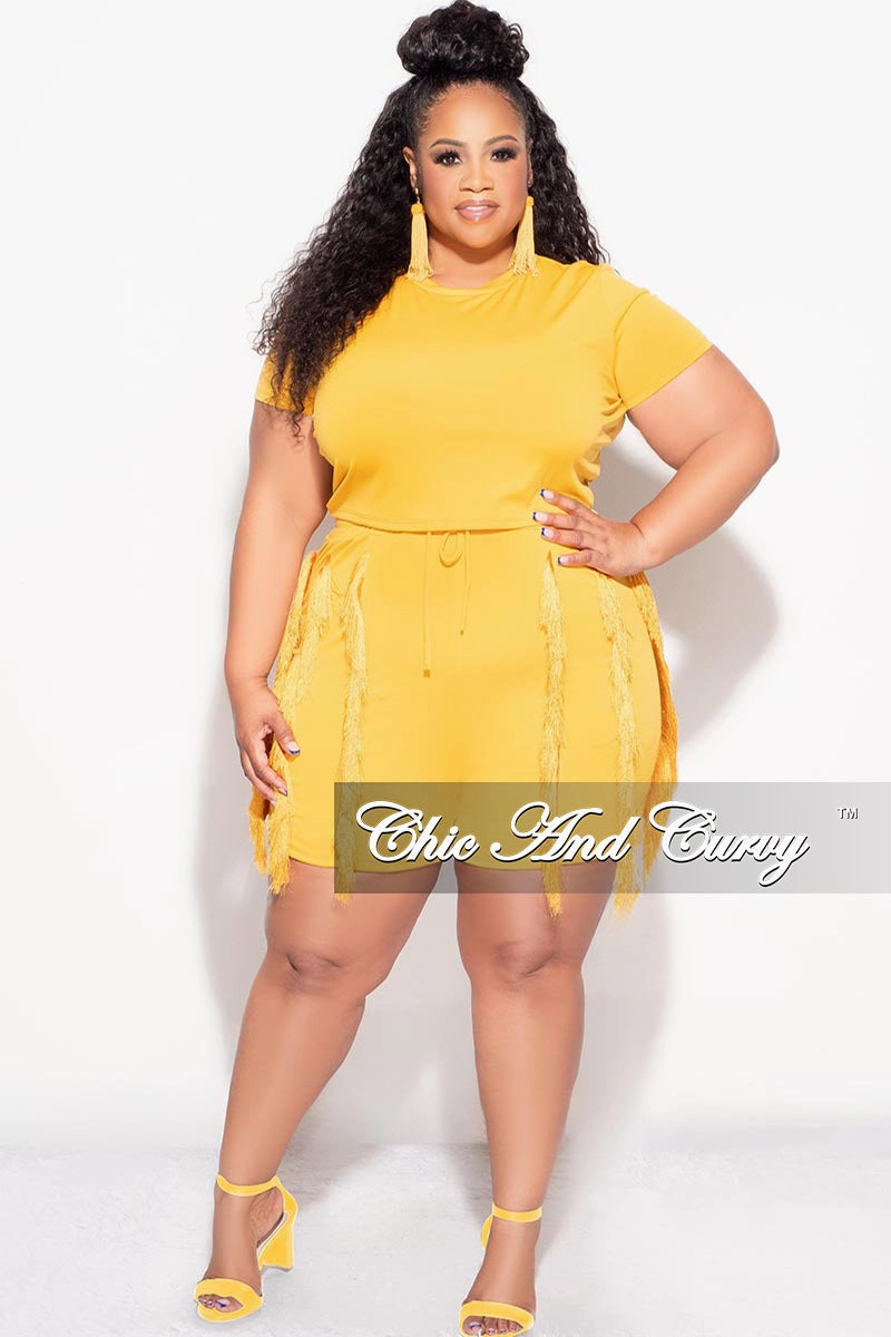 Smooth zipper closure Final Sale Plus Size 2pc Tassel Set in Mustard