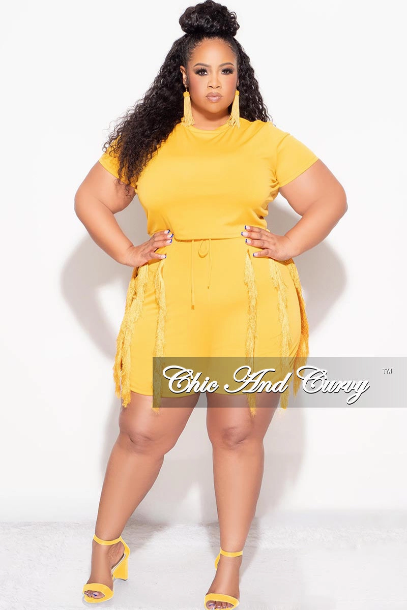 Final Sale Plus Size 2pc Tassel Set in Mustard Low Maintenance Sporty Vibe