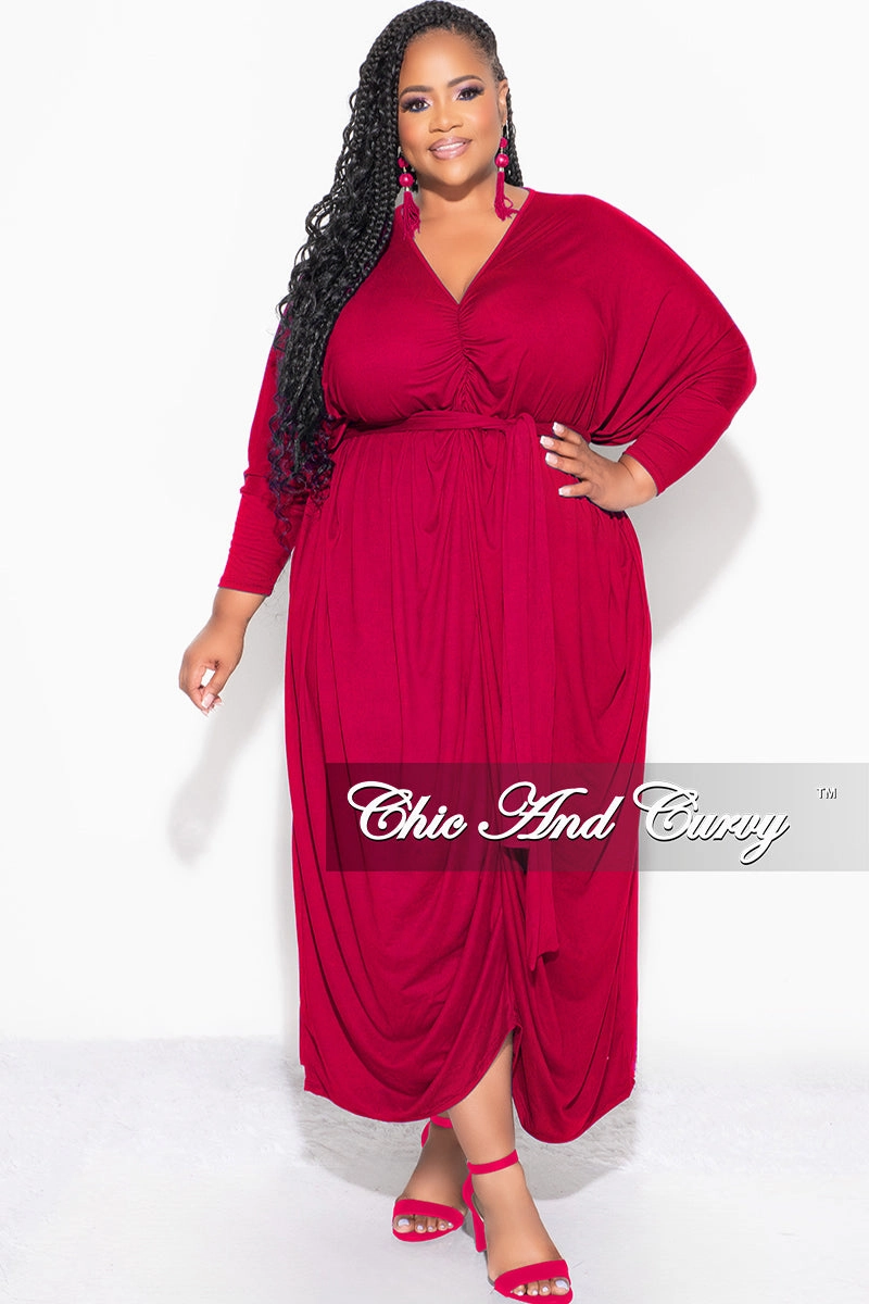 Final Sale Plus Size Oversized Kimono Dress with Tie in Burgundy Wine Fit Comfort