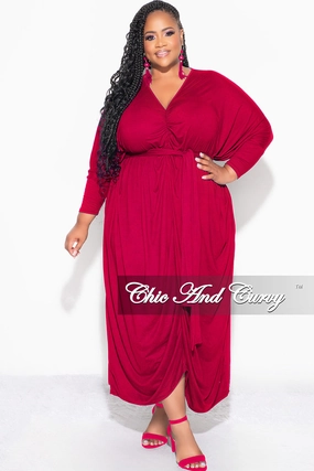 Final Sale Plus Size Oversized Kimono Dress with Tie in Burgundy Wine No Frills Fit No Ride Fit