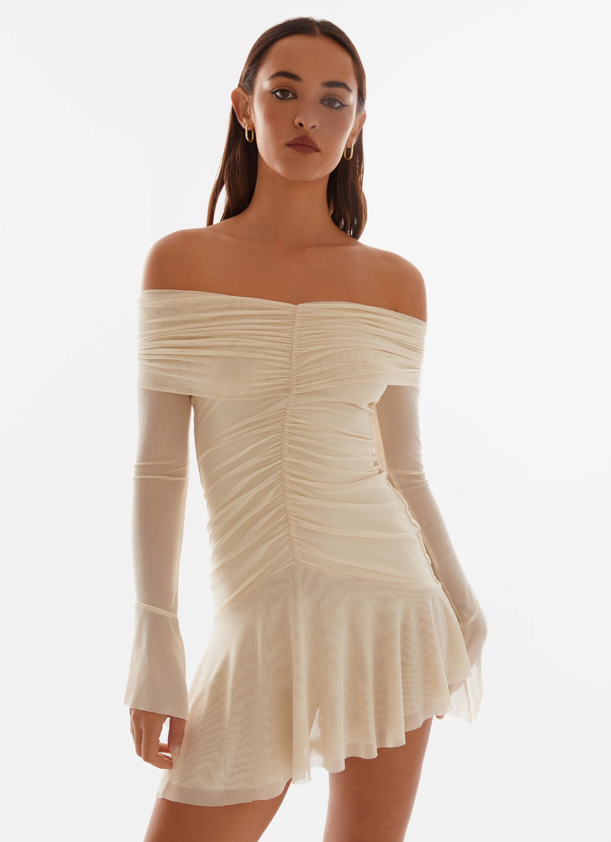 Daily Option Ellis Ruched Mini Dress - Pastel Yellow