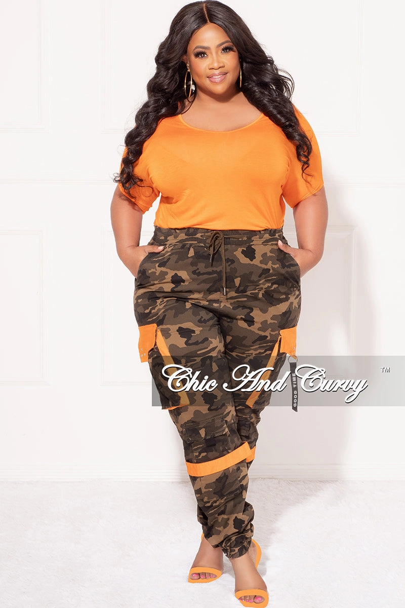 Final Sale Plus Size Top With Cut Outs On Back in Orange Comfy Ease Reinforced Seams