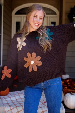 Layered Neckline Details Growing Strong Sweater-Brown