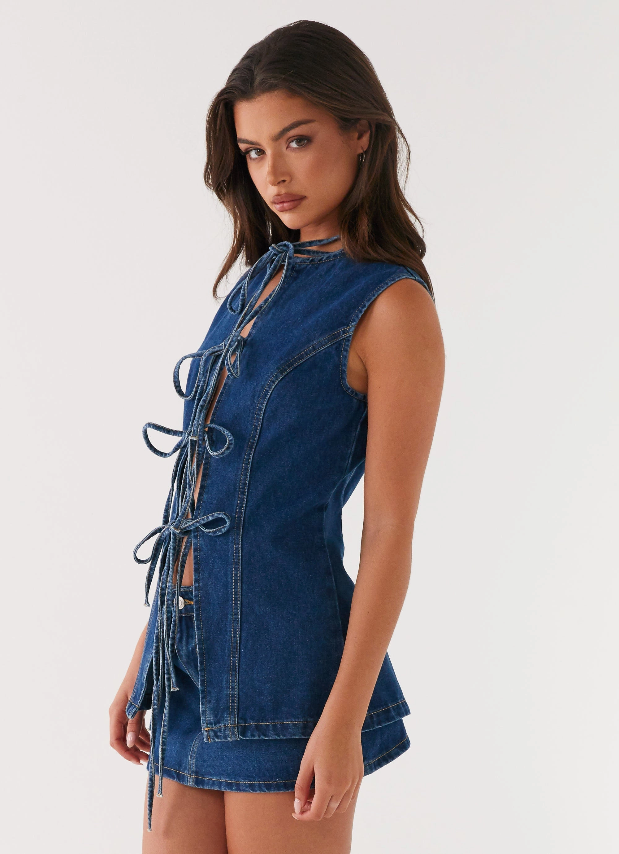 Wish You Luck Denim Top - Dark Blue Slim Silhouette