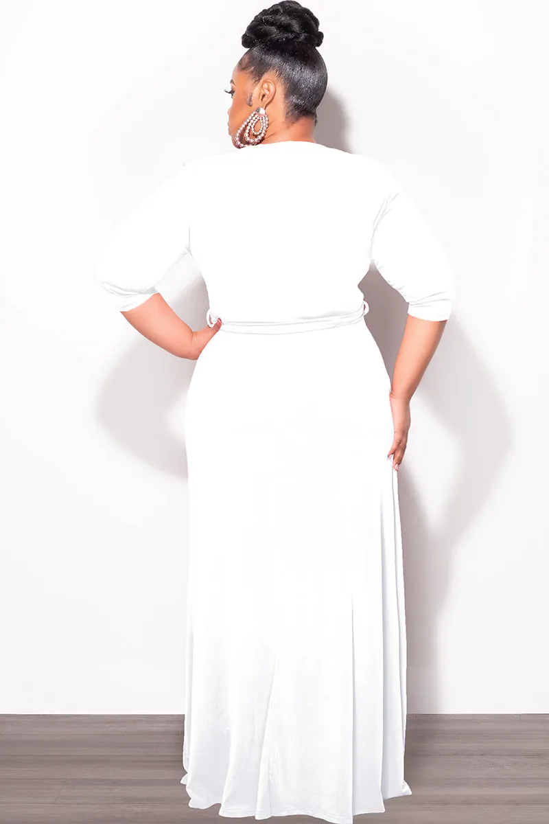 OdorResistant Final Sale Plus Size Faux Wrap Dress in White