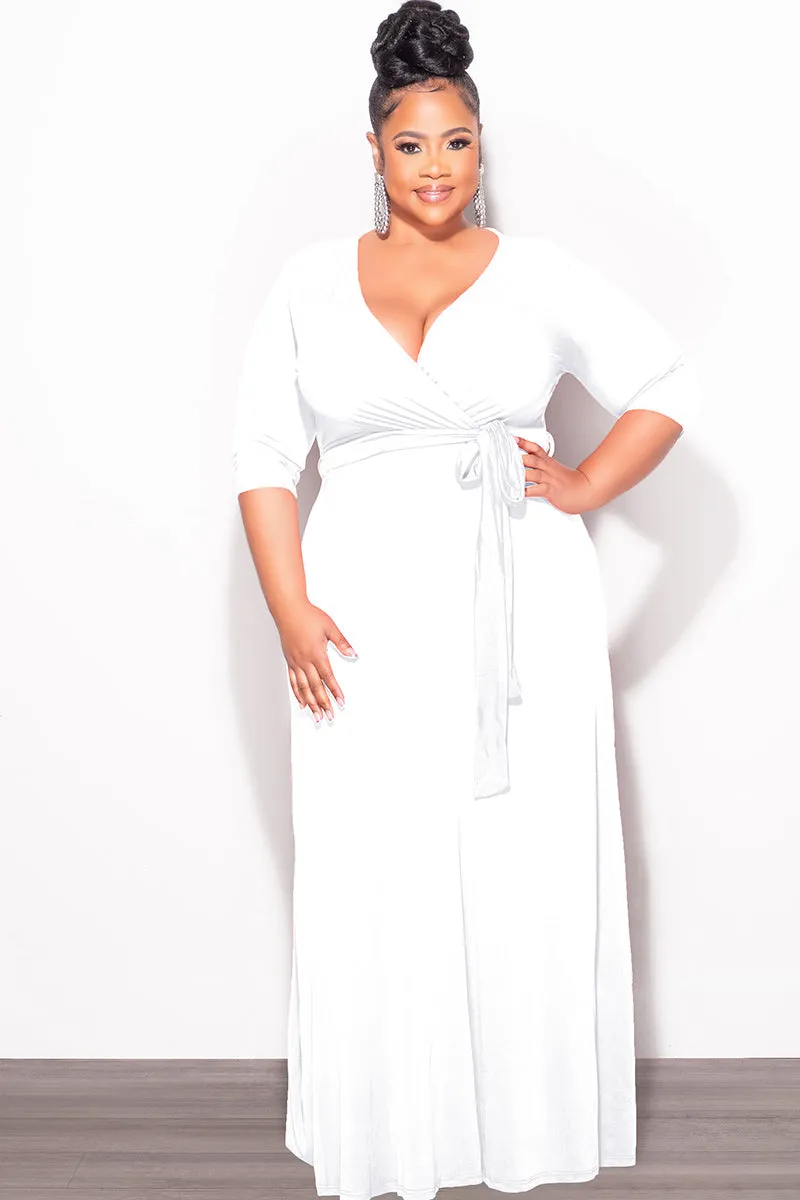 Final Sale Plus Size Faux Wrap Dress in White ComfortWaistband Day Hike