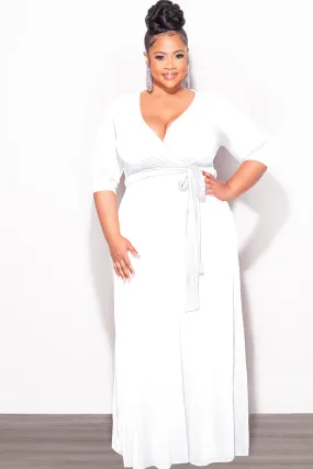 Final Sale Plus Size Faux Wrap Dress in White ComfortWaistband Day Hike