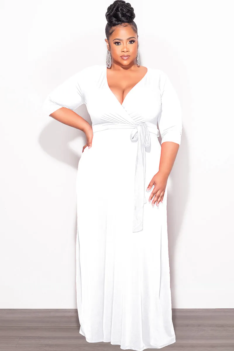 Final Sale Plus Size Faux Wrap Dress in White Chill Style