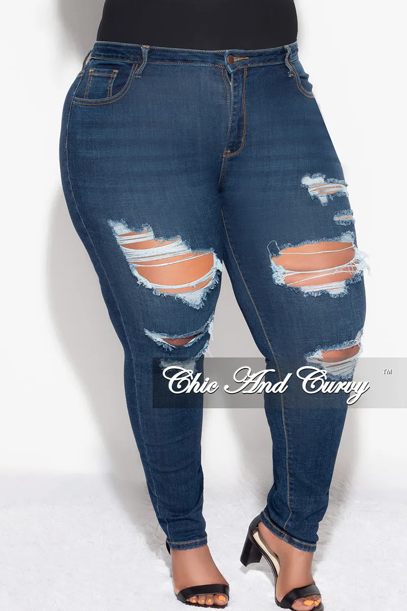 Final Sale Plus Size Distressed Jeans in Dark Denim Tight Waist
