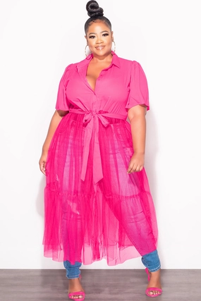 Final Sale Plus Size Top with Sheer Detail in Fuchsia Movement Support