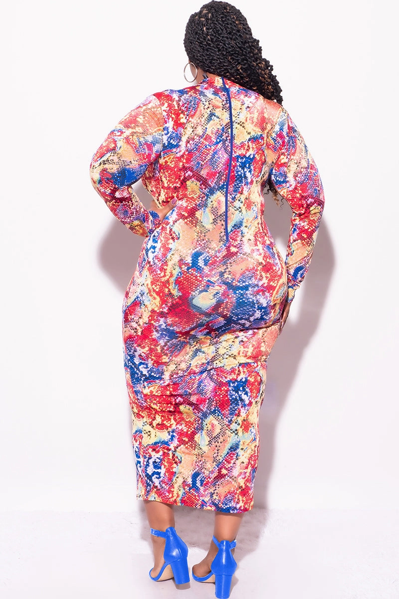 Final Sale Plus Size Reversible BodyCon Dress in Multi-Color Print RecycledMaterial Comfortable Style