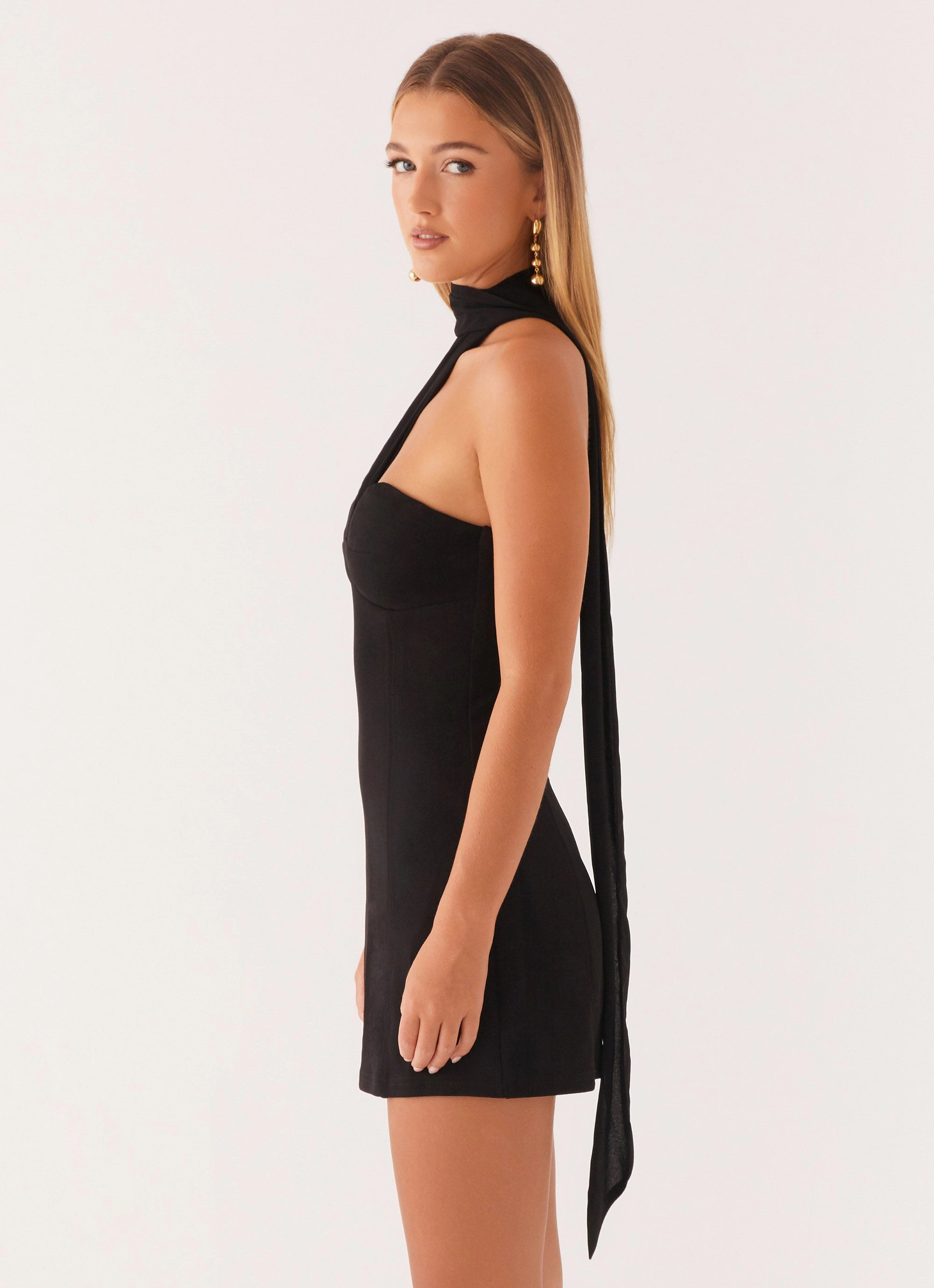 Draped-Style Subtle Flow Sirena Mini Dress - Black