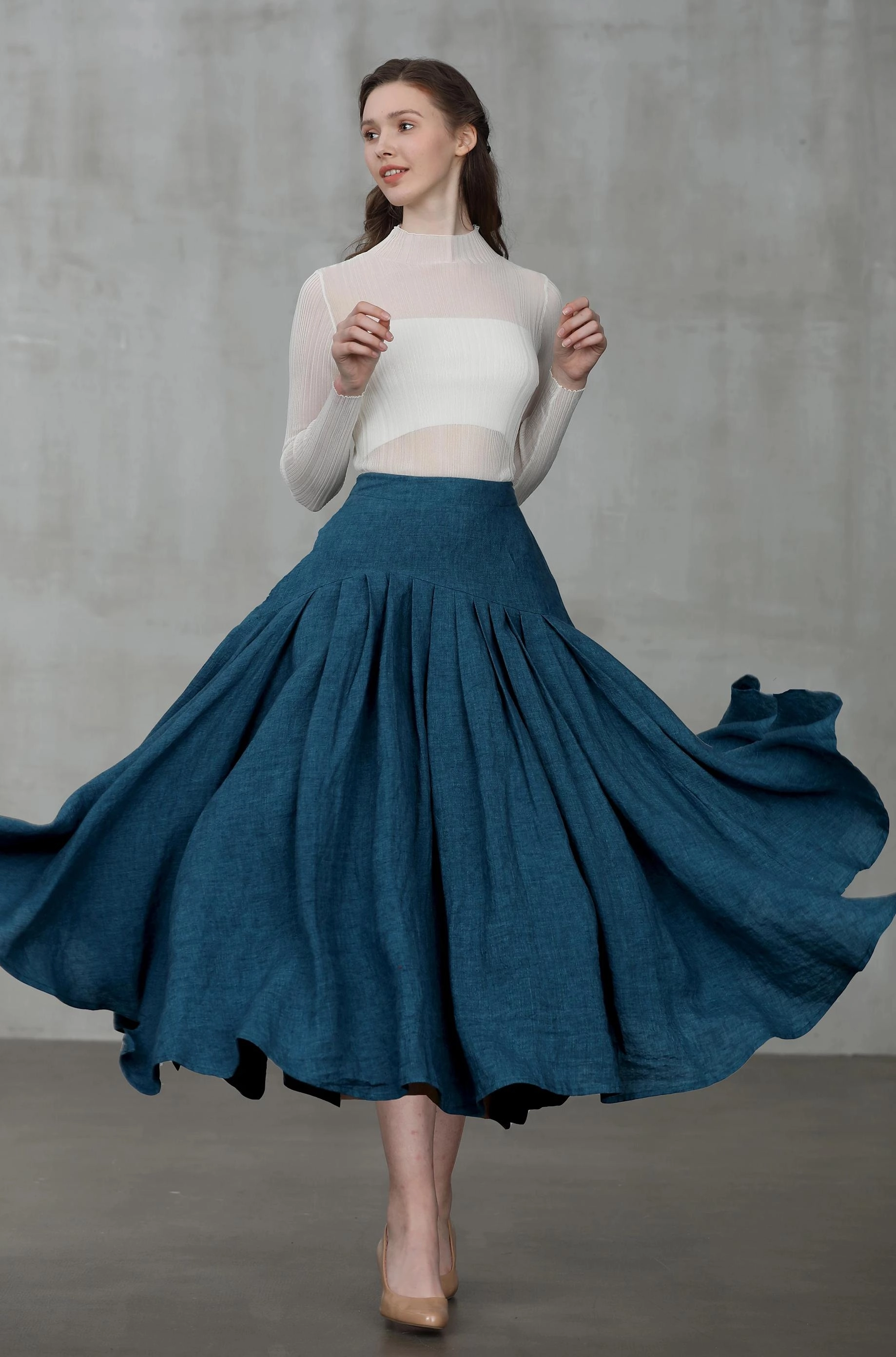 AntiStatic Inner Layer Reinforced Shoulder Panels Opera 25 | peacock blue linen skirt