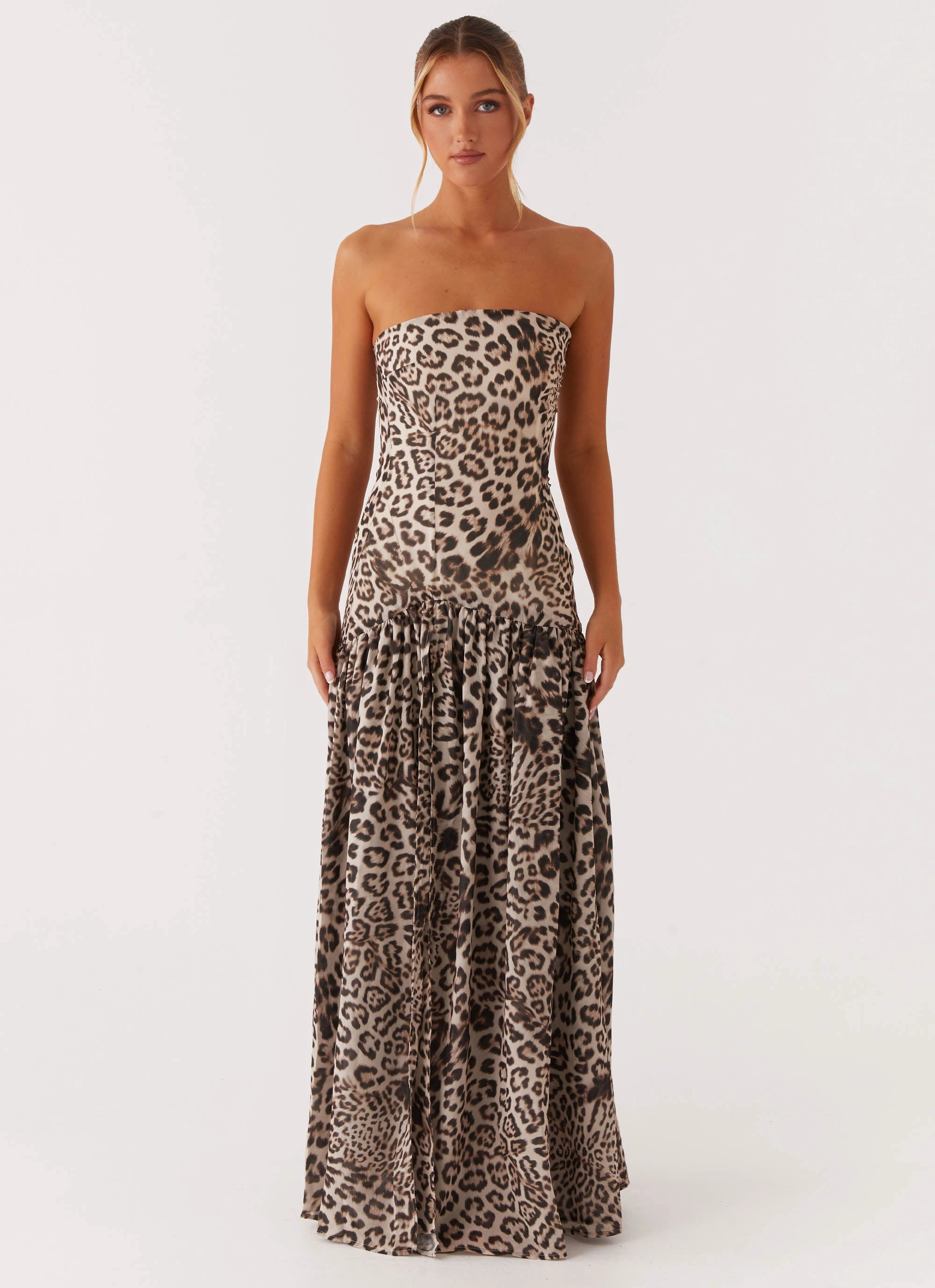 Street Style Sophisticated Edge Eden Strapless Maxi Dress - Leopard