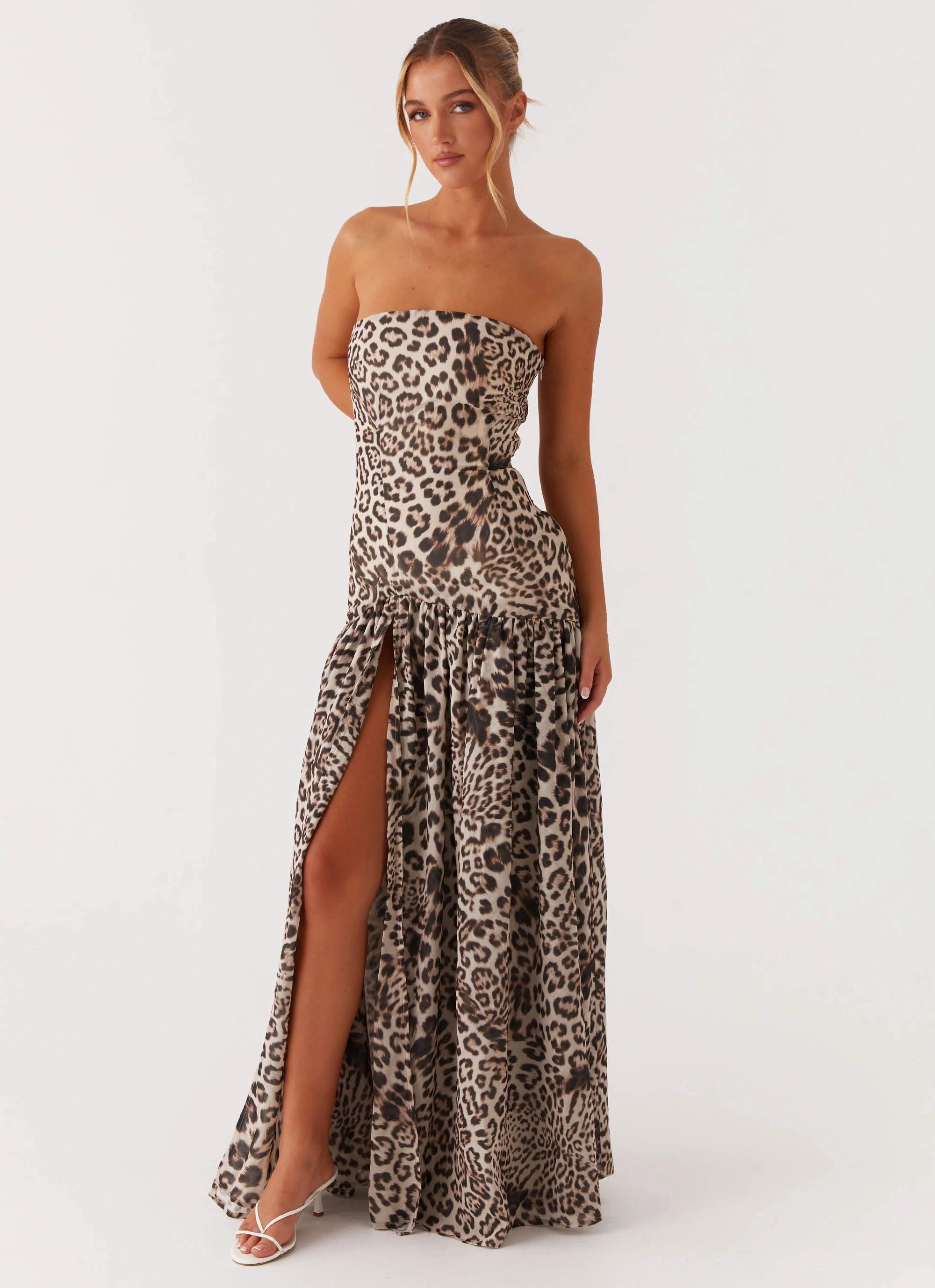 Eden Strapless Maxi Dress - Leopard Gloss Accent Smooth Drape