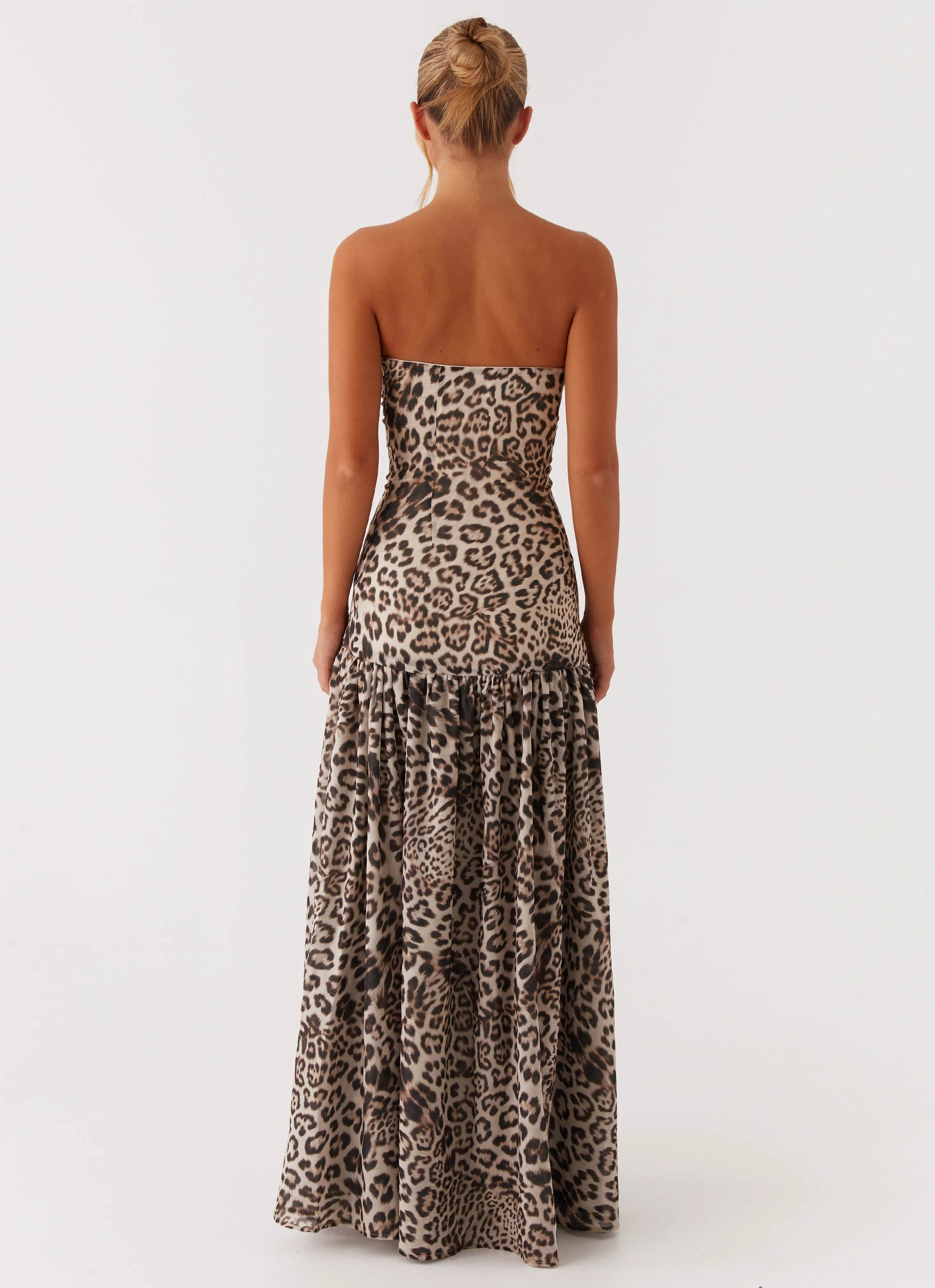 Eden Strapless Maxi Dress - Leopard Smooth Lines Shine Dressy