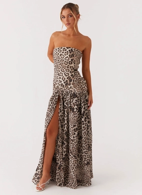 Eden Strapless Maxi Dress - Leopard Gloss Accent Smooth Drape