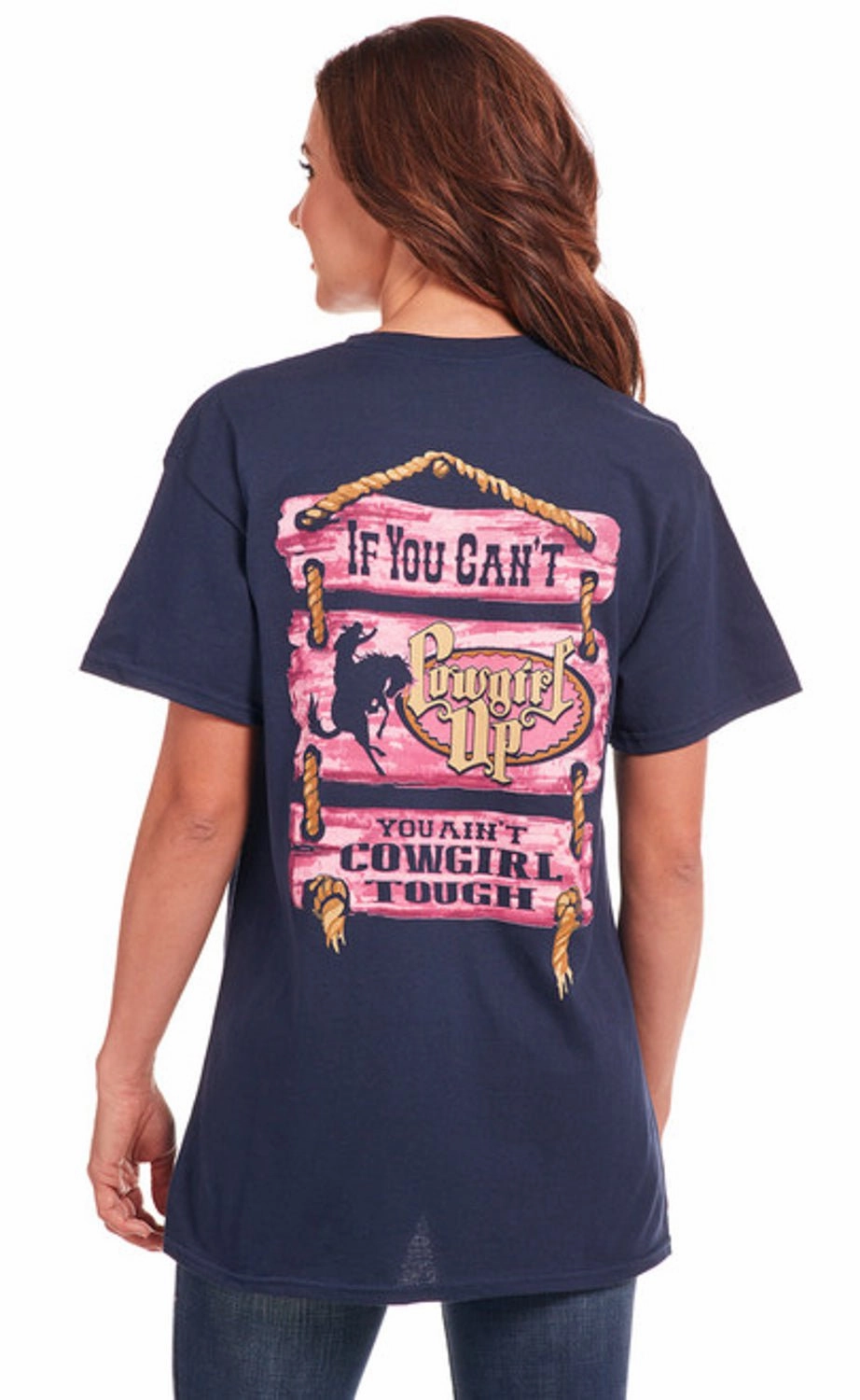 Holiday Outfit Work From Home Cowgirl Up Womens Tough Boyfriend Navy 100% Cotton S/S T-Shirt