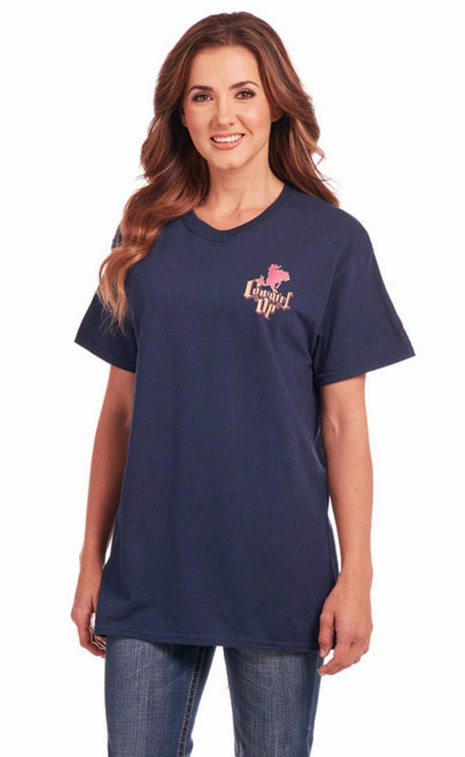 Neutral Shade Subtle patterns Cowgirl Up Womens Tough Boyfriend Navy 100% Cotton S/S T-Shirt