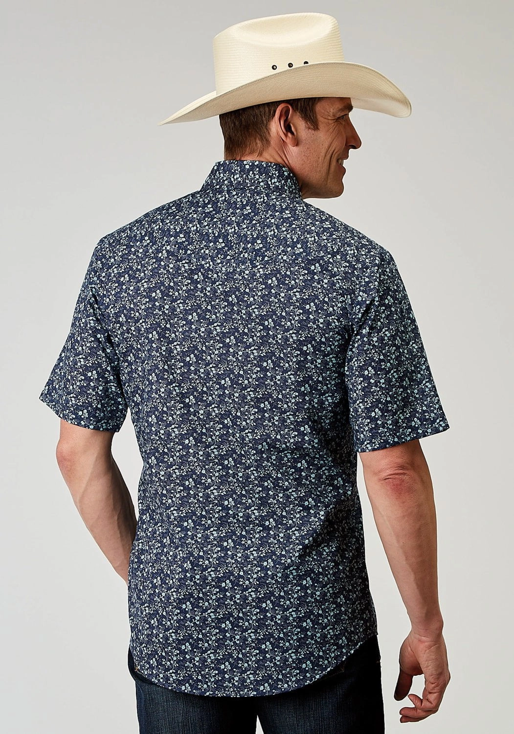 natural fiber Roper Mens 1962 Ditsy Floral Blue Cotton Blend S/S Shirt