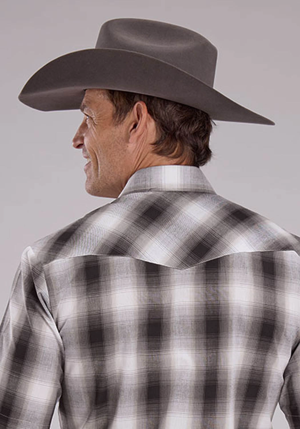 Oversized Fit Roper Mens 2486 Western Plaid Grey/White Cotton Blend S/S Shirt