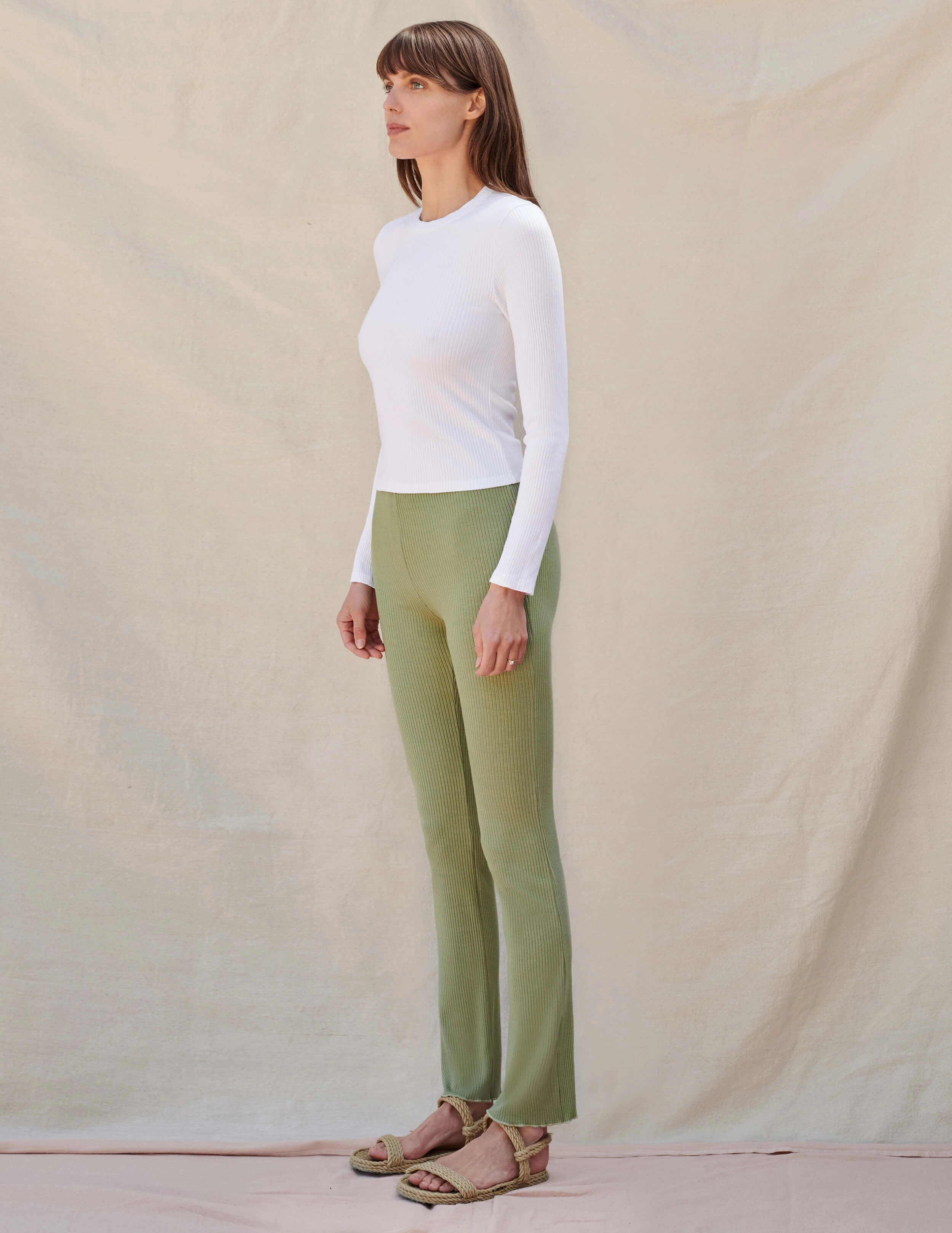 Sundry Long Sleeve Crew Neck Tee BoxyCrop Ribbed Trims