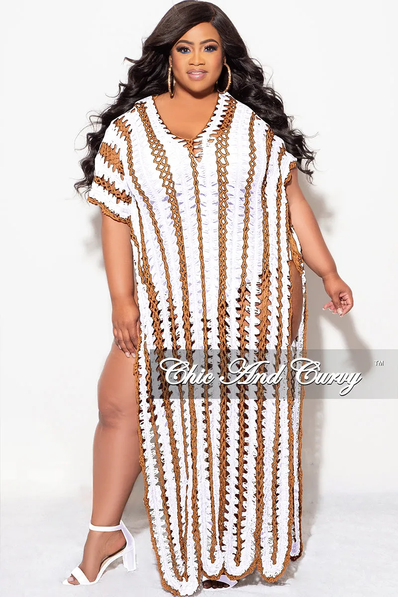 Sustainable Fabric Final Sale Plus Size Crochet Cover Up in White & Tan