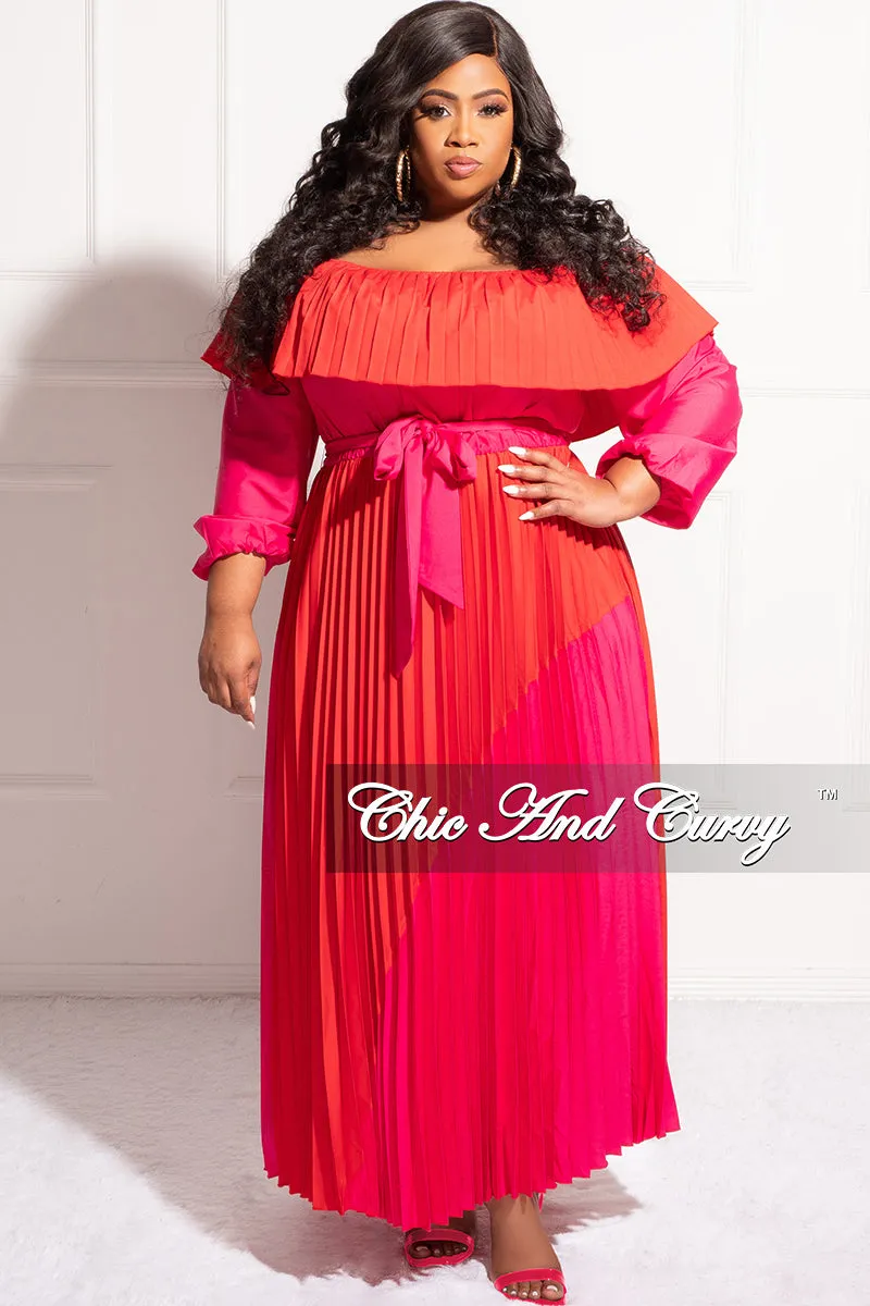 Cotton comfort Body Movement Final Sale Plus Size ColorBlock Strapless Chiffon Pleated Maxi Dress