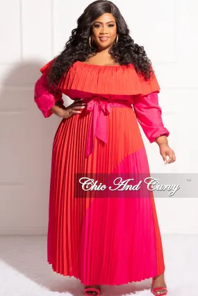 Odor Resistant Final Sale Plus Size ColorBlock Strapless Chiffon Pleated Maxi Dress