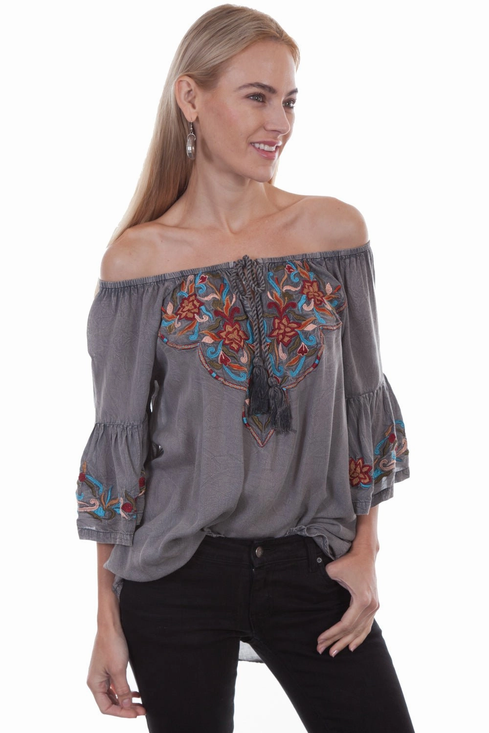 Scully Womens Charcoal Viscose Rope Tie S/S Tunic Ombre look Cocktail Event
