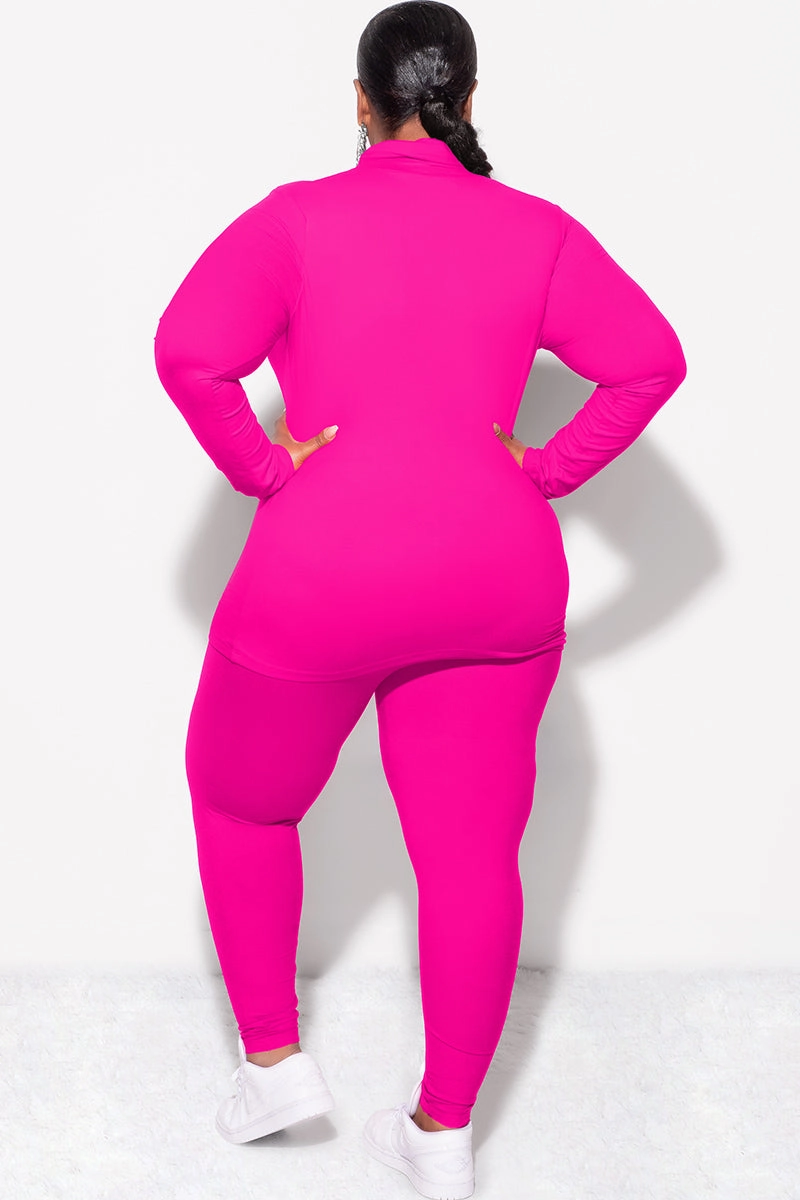 Soft Touch Material Final Sale Plus Size 2pc Set Turtleneck & Legging in Fuchsia Pink
